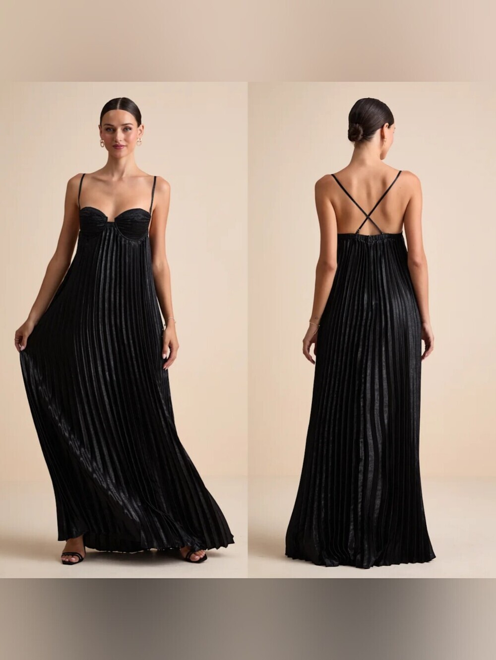 Lulus Brilliant Allure Black Pleated Maxi Dress  Wedding Party Formal Prom